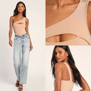 Lulus Cut to Flirty Taupe Asymmetrical Cutout Bodysuit Size: XL